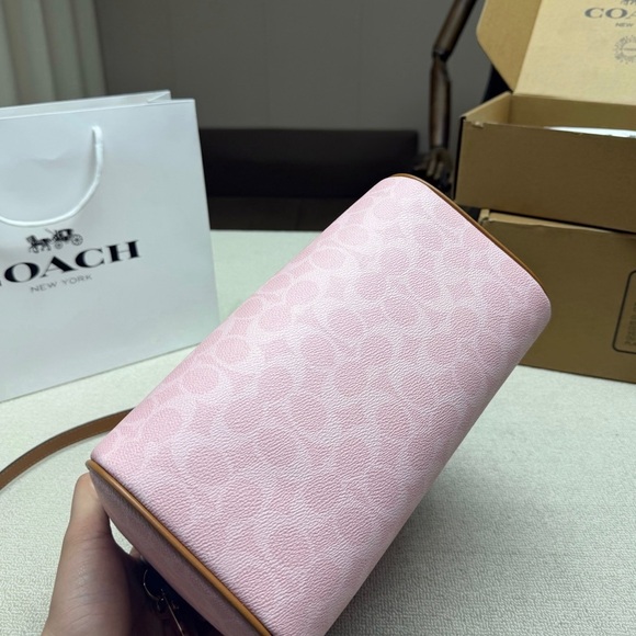 🍓Coach Medium Rowan Satchel In Signature Canvas Powder Pink With Charms - Picture 5 of 9